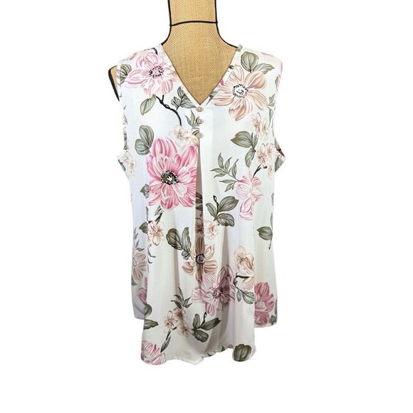Emory Rose Pleated Tank Top Size XL Sleeveless Blouse Floral  Asymmetrical Light - Picture 8 of 14